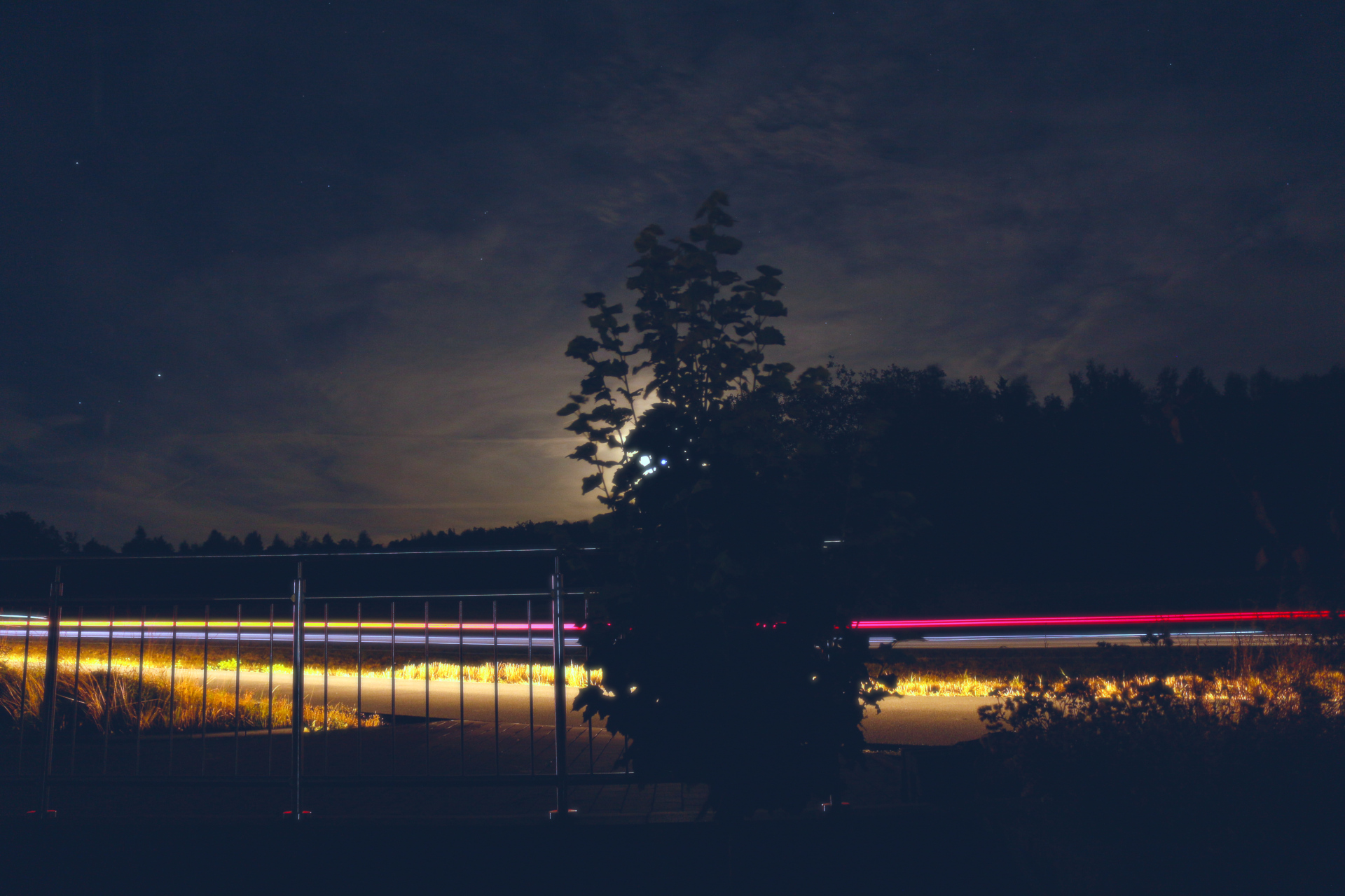 “night scene moon and car lights”