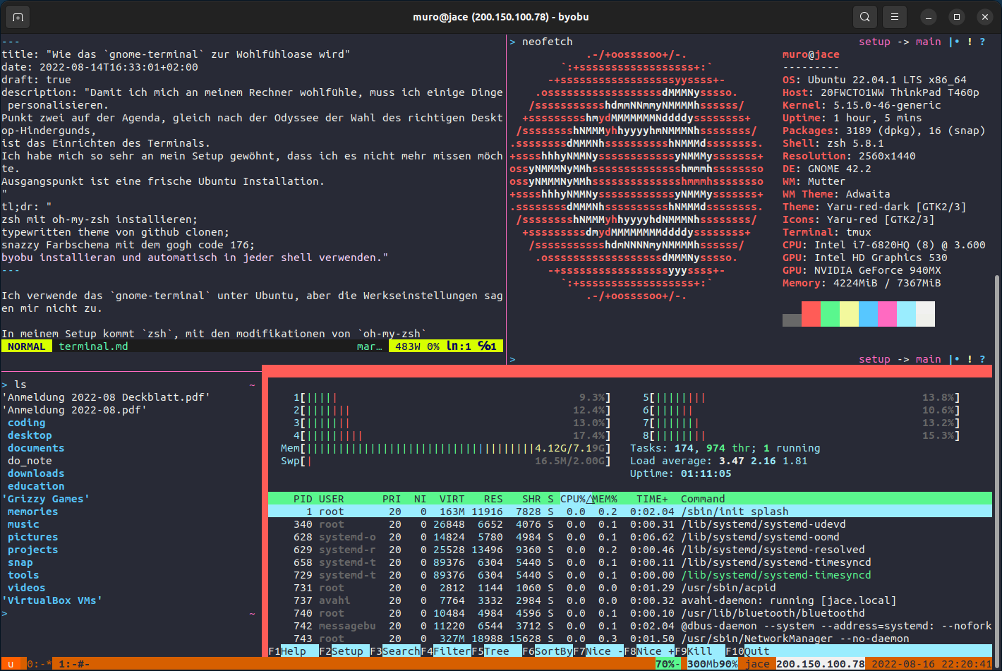 &ldquo;screenshot of my final gnome terminal setup&rdquo;